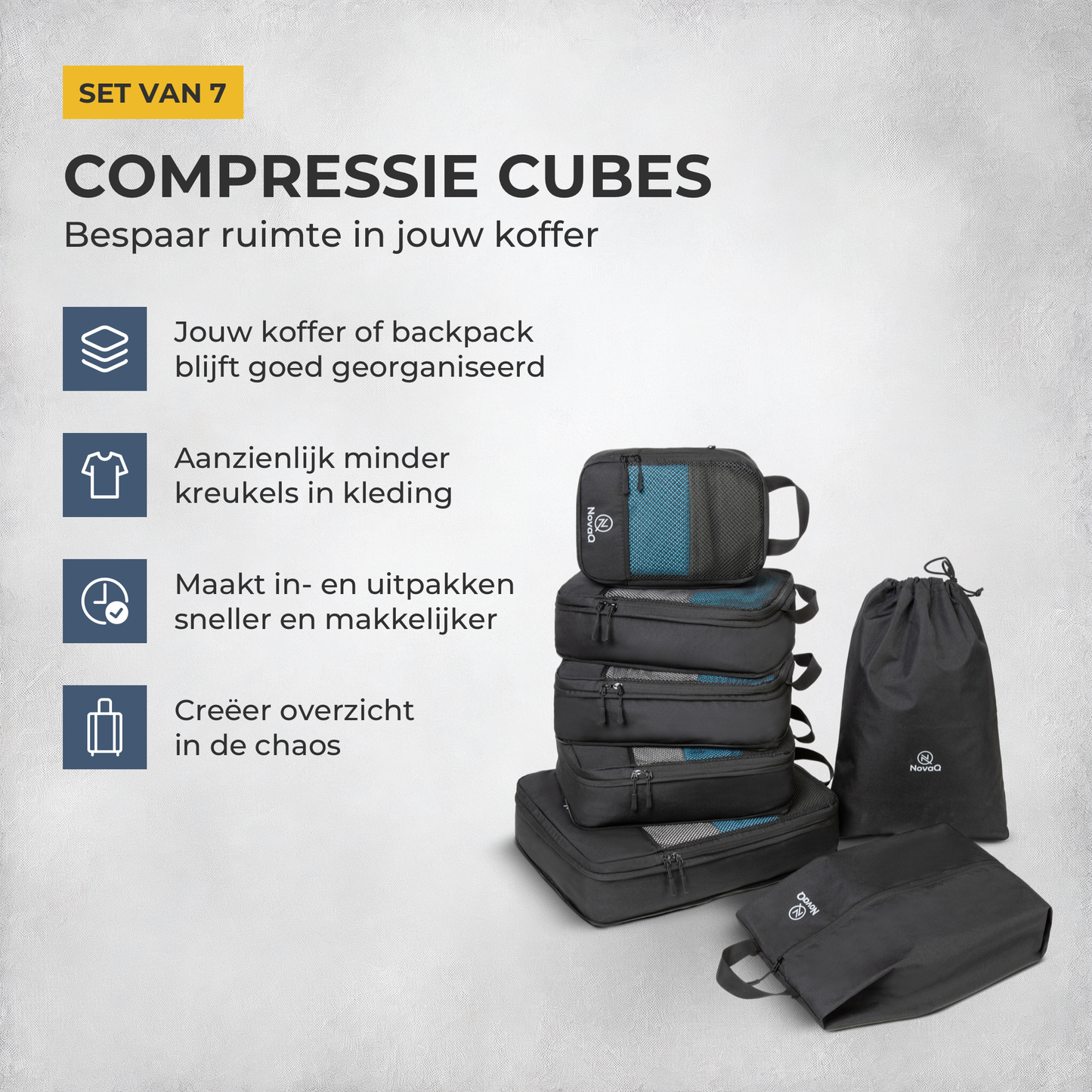 NovaQ Packing Cubes 7-delig – Compressie Organizer Set