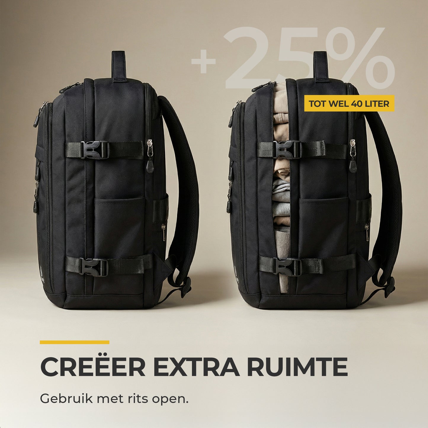 NovaQ Handbagage Rugzak Met Extra Vakken 20L
